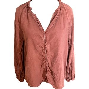 Cloth and Stone Burnt Rose Raglan Ruffle Neck Top